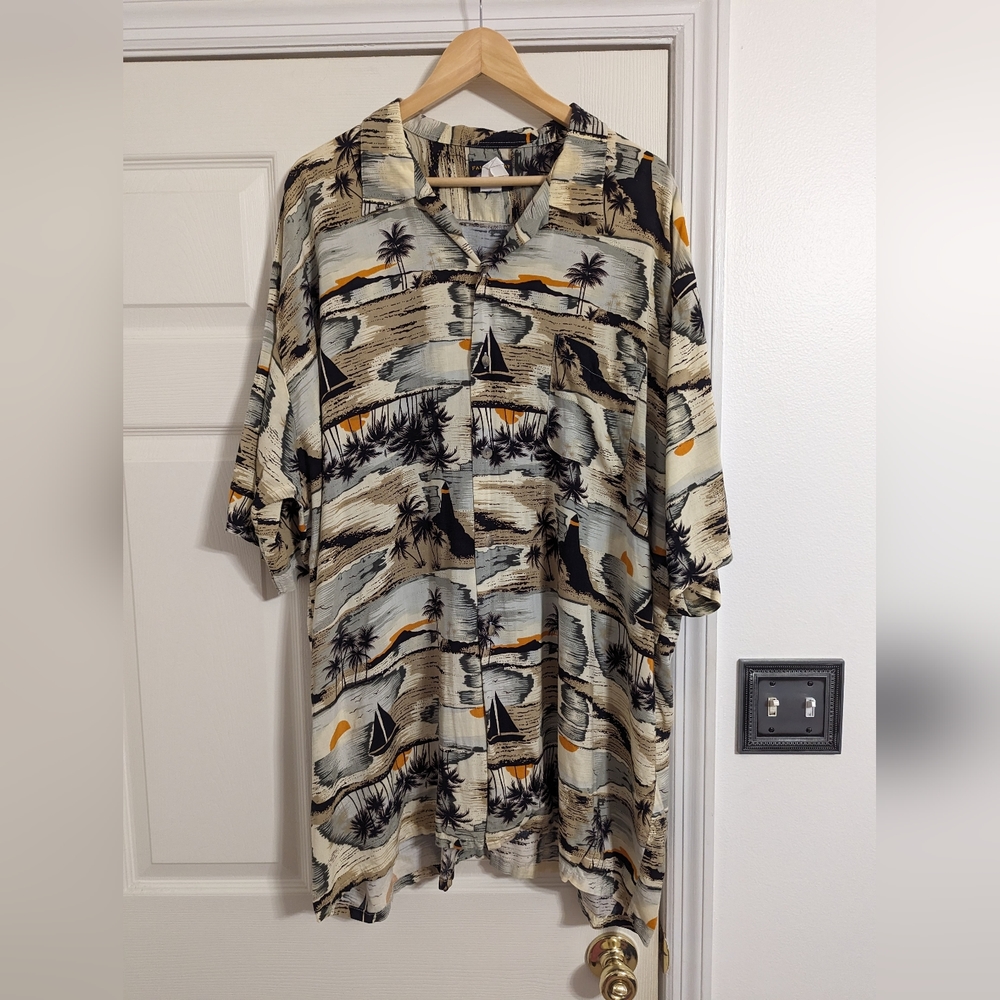 Falcon Bay Hawaiin Tropical Beach button front shirt size 3XL